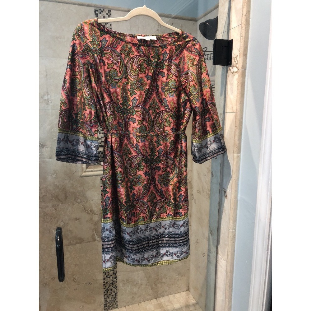 Ann Taylor LOFT Blue Coral Paisley Floral 3/4 Sleeve Sheath Dress Small Petite